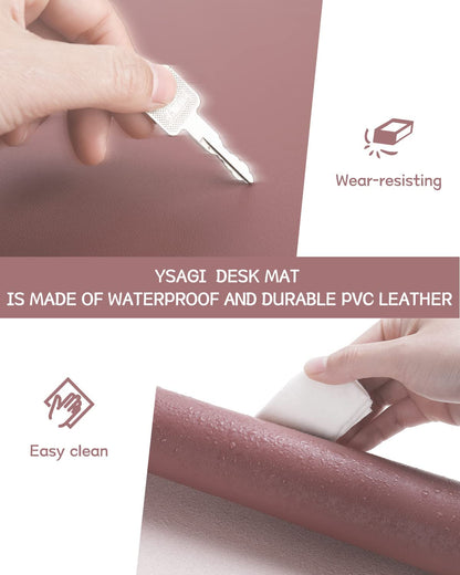 Non-Slip Desk Pad, Waterproof PVC Leather Desk Table Protector, Ultra Thin Large Mouse Pad, Easy Clean Laptop Desk Writing Mat for Office Work/Home/Decor(Dark Pink, 35.4" X 17")