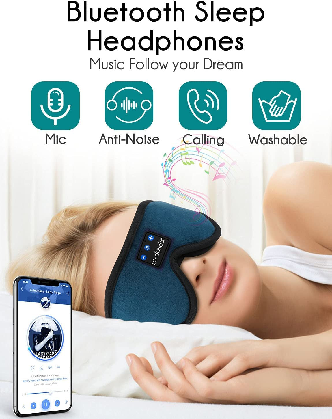Sleeping Headphones Eye Mask, Sleep Mask with Bluetooth Headphones 3D Eye Mask Wireless Music Cotton Sleep Cover for Side Sleepers Nap Insomnia Air Travel Meditation Gifts for Unisex