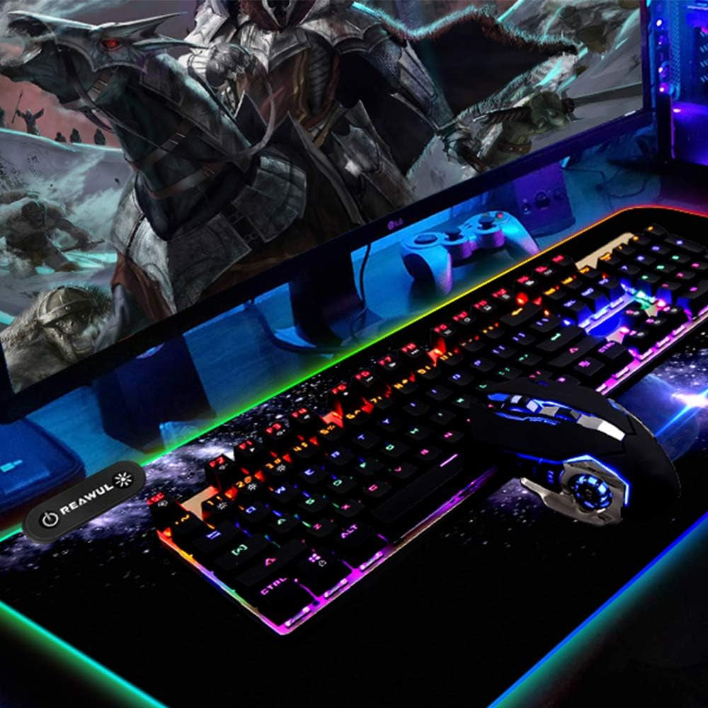 Large RGB Gaming Mouse Pad 14 Modes Oversized Glowing Led Extended Mousepad, Anti-Slip Rubber Base and Waterproof Surface, Extra Large Soft Led Computer Keyboard Mouse Mat - 31.5 X 11.8In