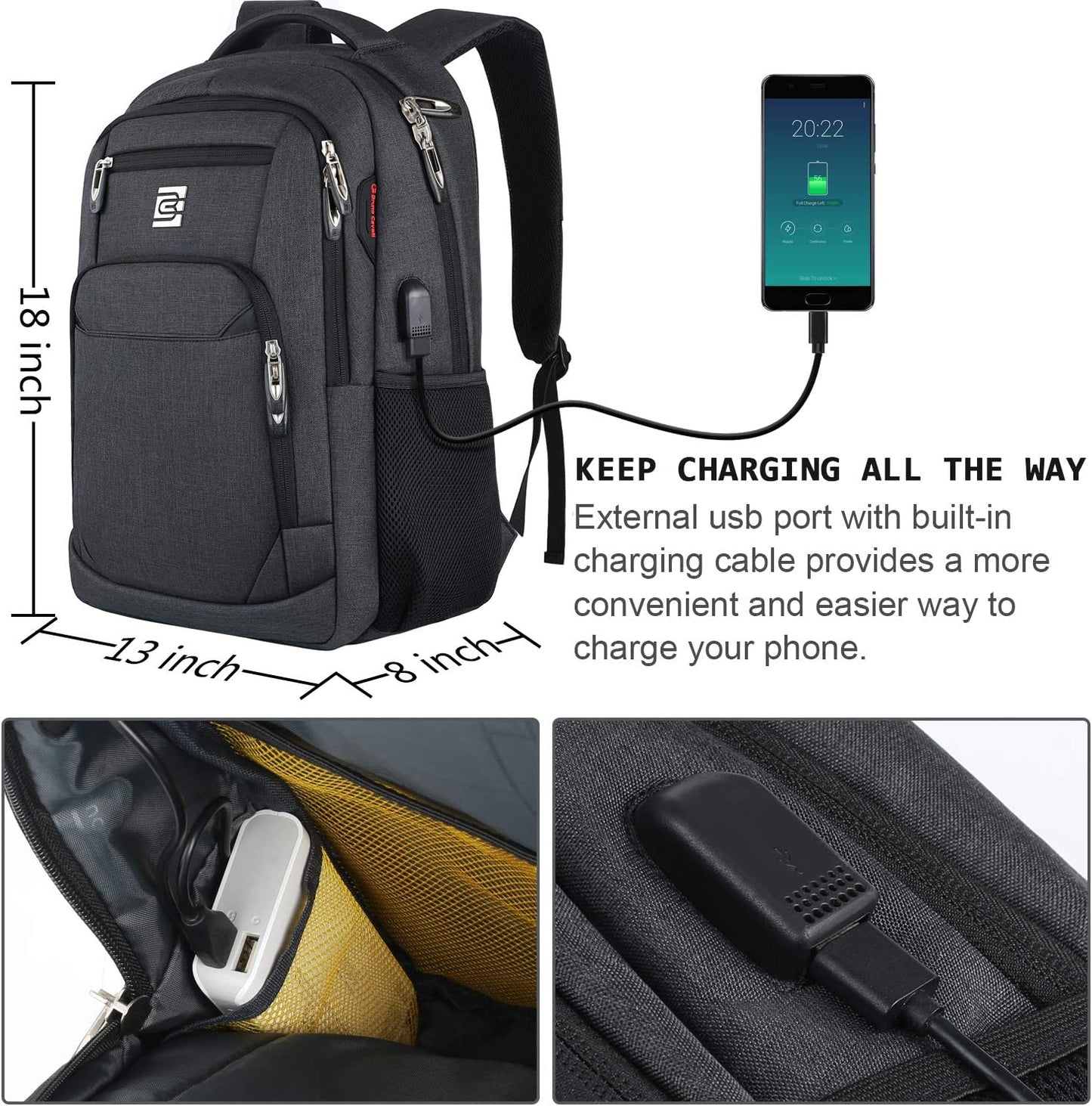 Laptop Backpack,Business Travel anti Theft Slim Durable Laptops Backpack with USB Charging Port,Water Resistant College Computer Bag for Women & Men Fits 15.6 Inch Laptop and Notebook - Black