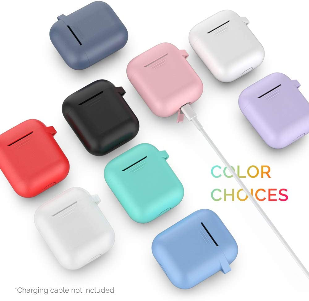 Upgrade Silicone Case Protective Cover [Front LED Visible] Compatible with Apple Airpods 2 & 1 (Black)