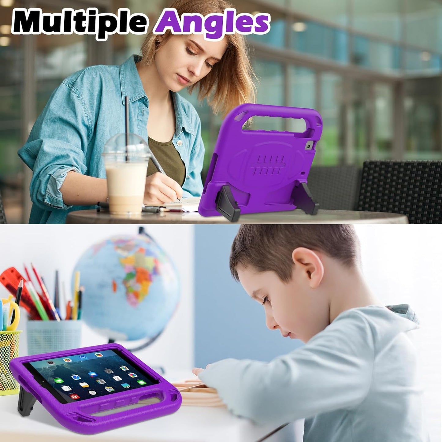 Kids Case for Ipad Mini 1 2 3 - Light Weight Shock Proof Handle Stand Kids for Ipad Mini, Ipad Mini 3Rd Generation, Ipad Mini 2 with Retina Display - Purple